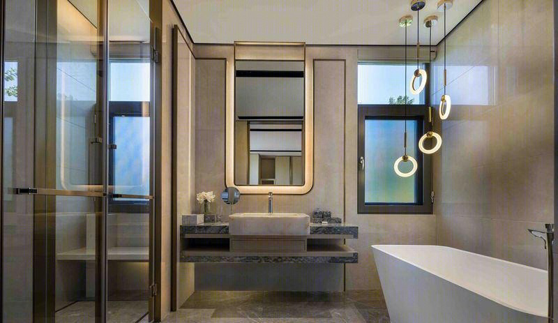 Luxury villa bathroom with full sanitary ware solution