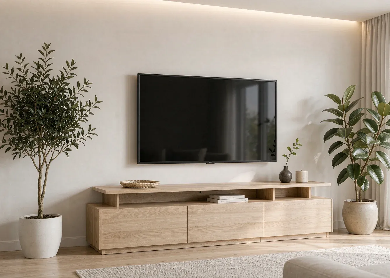 Minimalist Scandinavian TV console cabinet with concealed storage