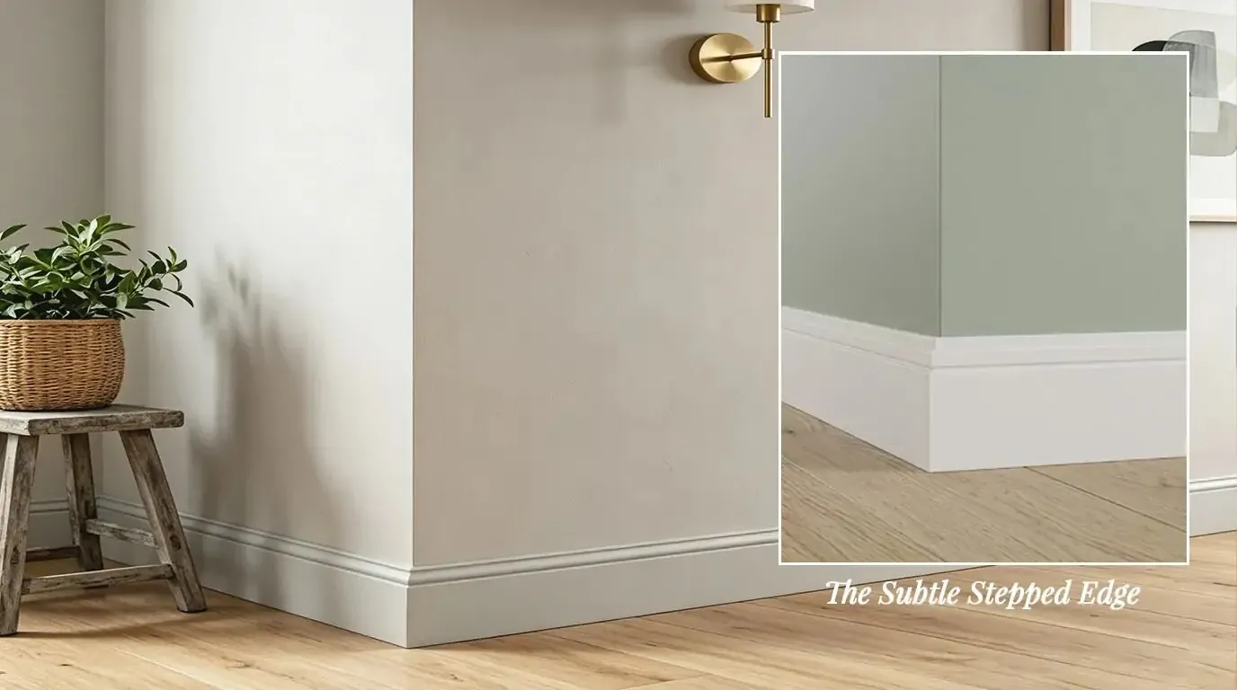 Modern shadow gap baseboard system with floating wall effect